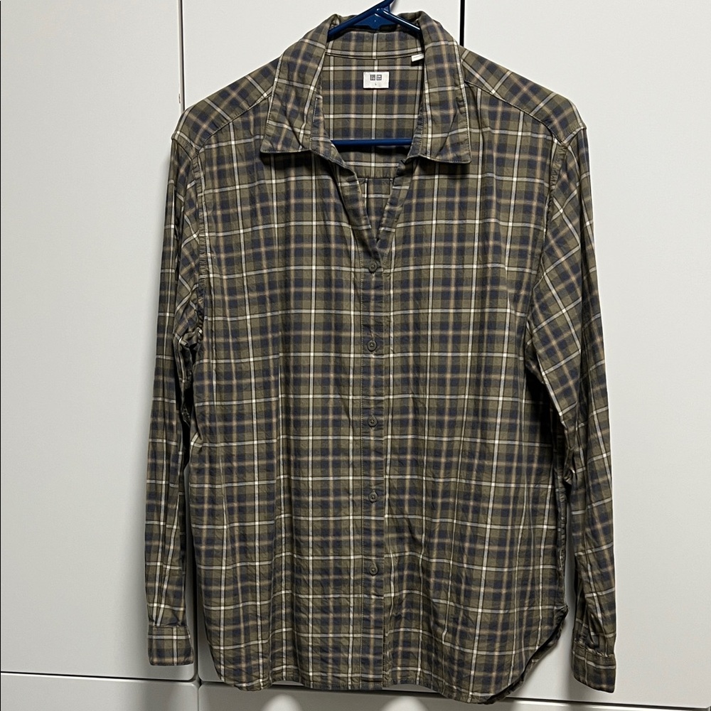 Uniqlo Women’s Plaid Shirt - Blue and Tan